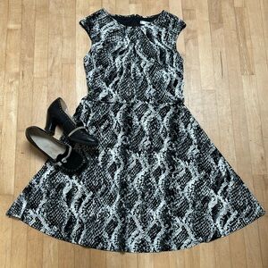 Snake print flared knit dress with cutout